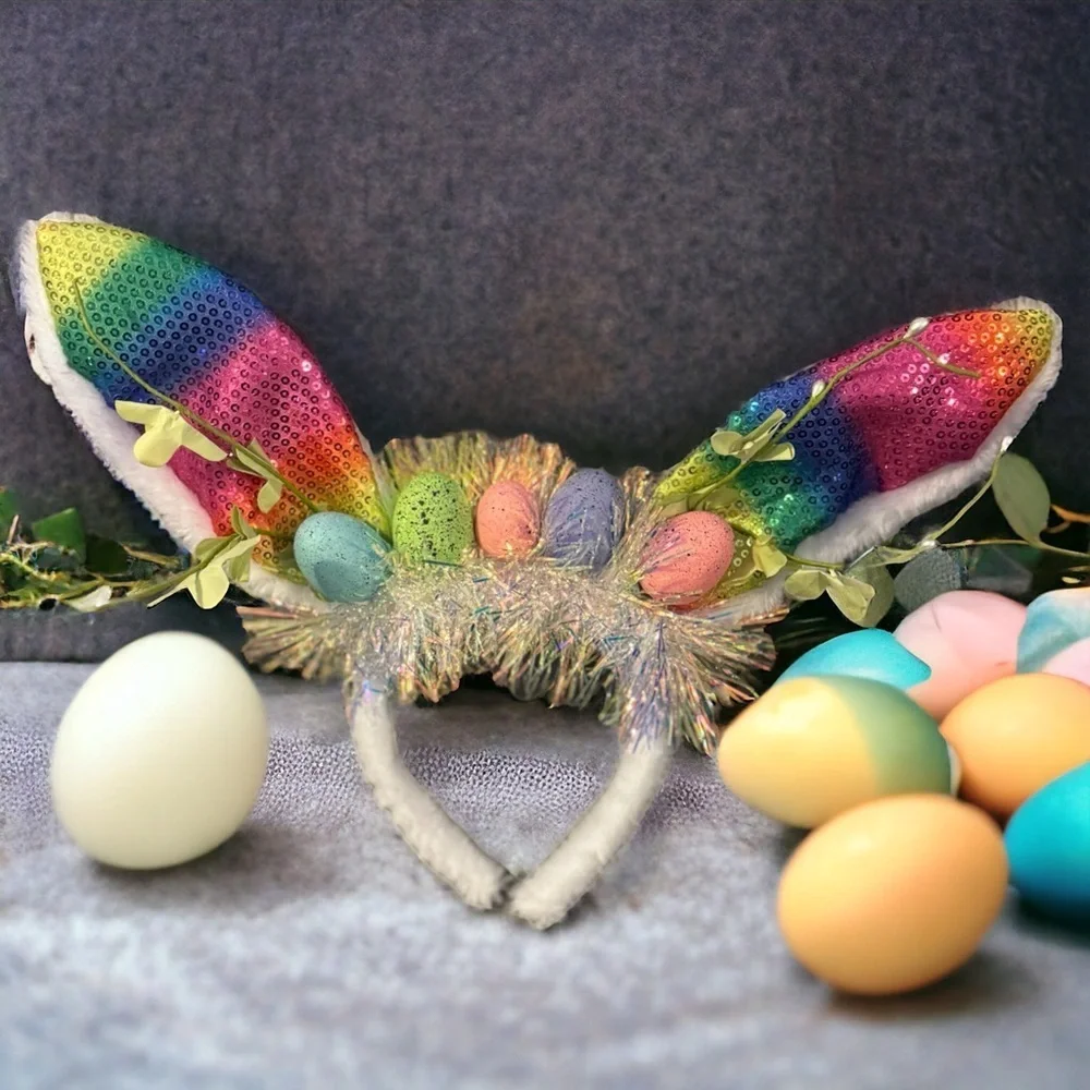 Rainbow Easter Bunny Ears - Rabbit Ears, Handmade Headpiece, Easter Headband